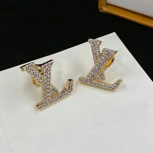 Fashion Women Diamond Letter Stud Earrings Gold Silver Plated Luxury Inlaid Crystal Designer Ear Jewelry Daily Wedding Party Birthday Gift Ornaments