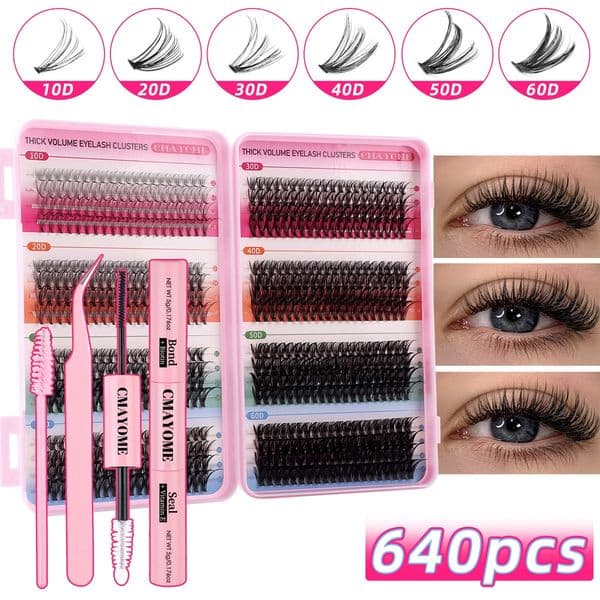 Wispy DIY Lash Clusters with Lash Bond and Seal Strong Hold Thick Fluffy DIY Eyelash Extensions Easy Applications Lashes Under Lash Clusters No Discomfort