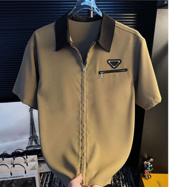 Designer Shirt Mens Button Up Shirts Full Zip Casual Shirts Men Loose Fit Short Sleeve Dress T-shirt