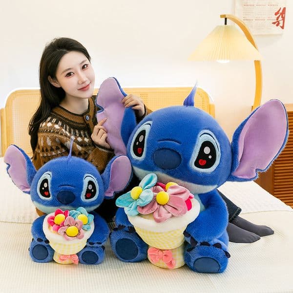 2026 New Cute Cartoon Confession Holding Flower Stitc Plush Toy Valentine's Day Gift Birthday Large Doll Wholesale in Stock Free Shipping Fee By sea