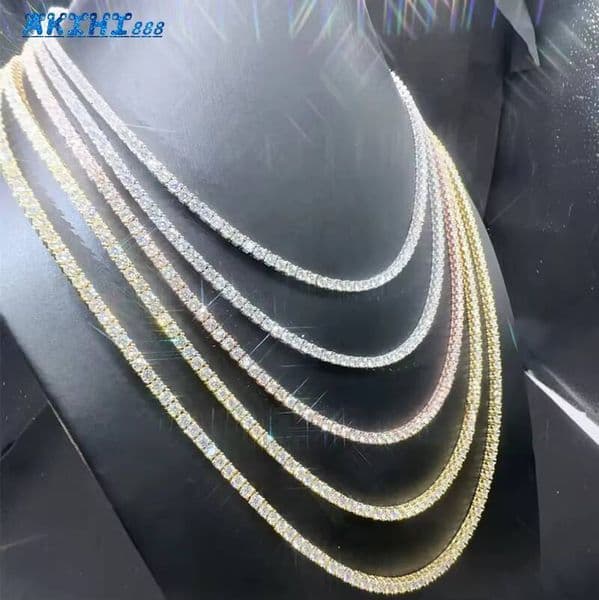 2026 Hip Hop Moissainte Diamond 3mm S925 Tennis Chain White Gold Necklace Women Fine Jewelry with Full Diamond Moissanite Necklace