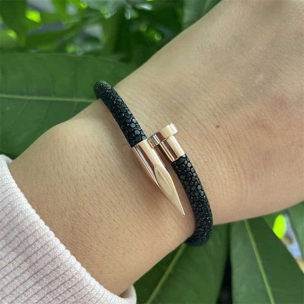 Genuine Stingray Stinghd Style Stainless Steel Nail Leather Bracelets For Couple Man Women Birthday Gift Girl Jewelry Bangle