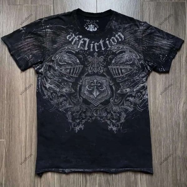 Design Men's Streetwear Gothic Knight Print T-Shirt, Casual Oversized Short Sleeve Washed Cotton Tee, Vintage Grunge Style for Men's Daily Street Wear