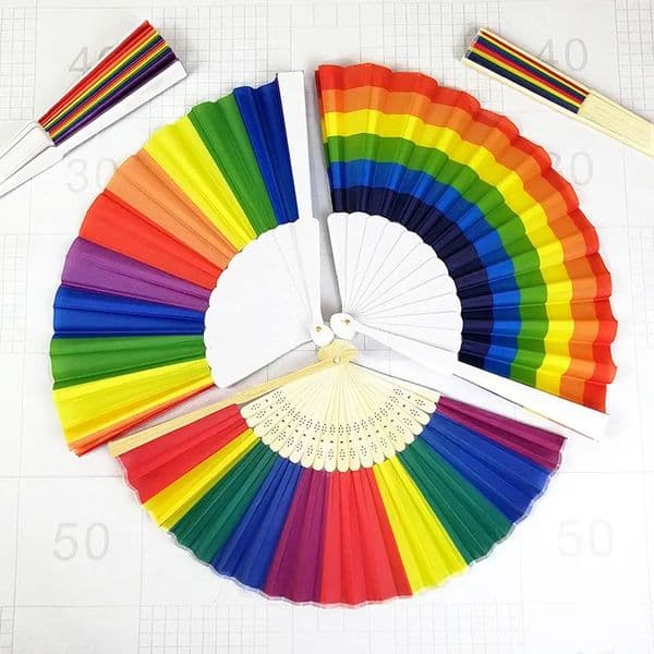 Rainbow Hand Held Folding Fan Silk Folding Hand Fan Vintage Style Rainbow Design Held Fans Party Supplies