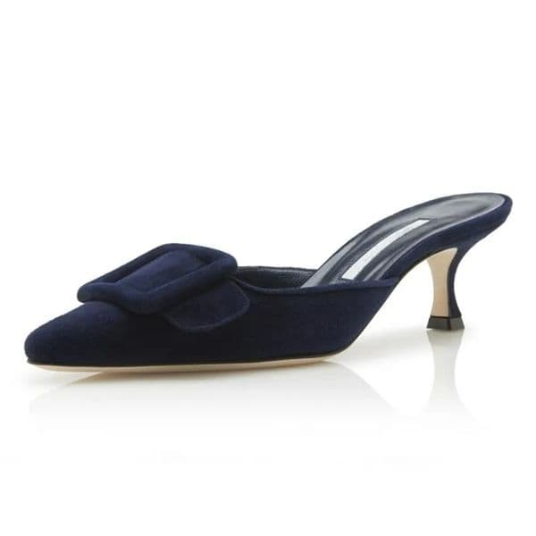 Fashion Designer Women Sandals Pumps MAYSALE High Heels Grey Navy Black Light Blue Suede Kitten Heel Mules Italy Luxury Slingback Pointed Toe Sandal Box EU 35-43