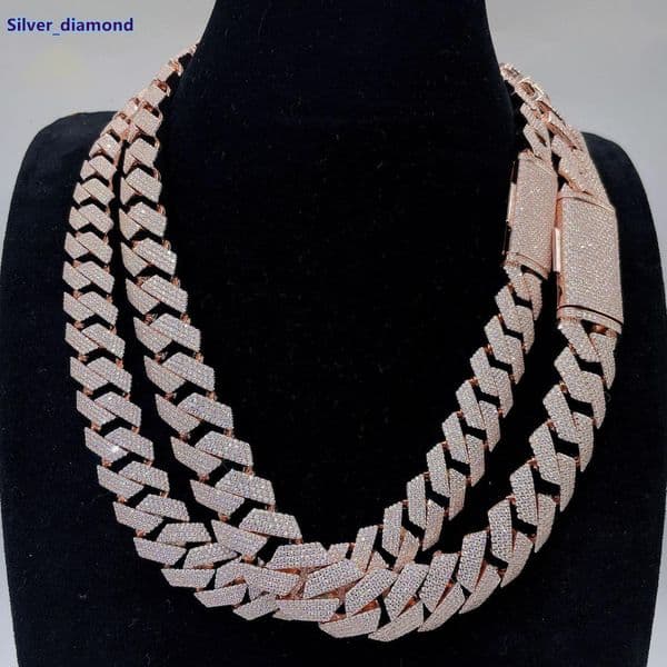 Hip Hop Style 925 Sterling Silver 18mm VVS Moissanite Diamond Cuban Link Chains Necklace for Men and Women Elegant Jewelry