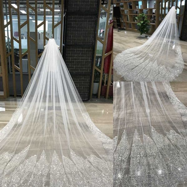 Luxury Wedding Veil Crystals Beading One Layer Cathedral Length Veils Velo De Cabeza Customized