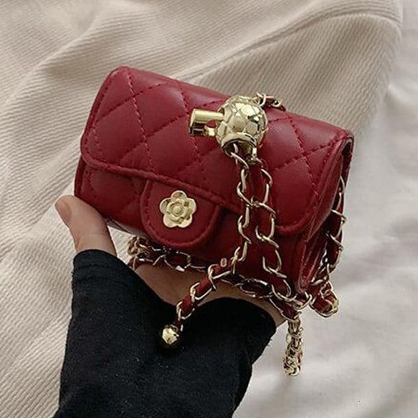 Free Shipping High Value Denim Quilted Mini Bag for Women Camellia Lock Chain Crossbody Purse