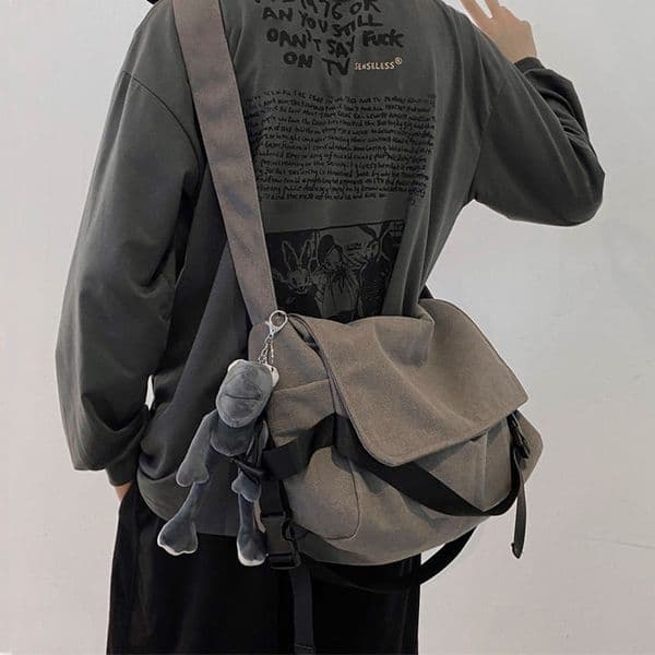 Canvas Crossbody Bag Men, Trendy Brand, Large Capacity, Ins Japanese Style, Versatile, Vintage Backpack, Simple and Casual for Men