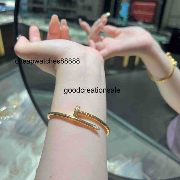 Brand Nail designer jewellery S925 Sterling Silver Gold-Plated Nail Bracelet Thick 24K Gold Plated Inlaid Moissanite Clasp Niche Light Luxury New Model