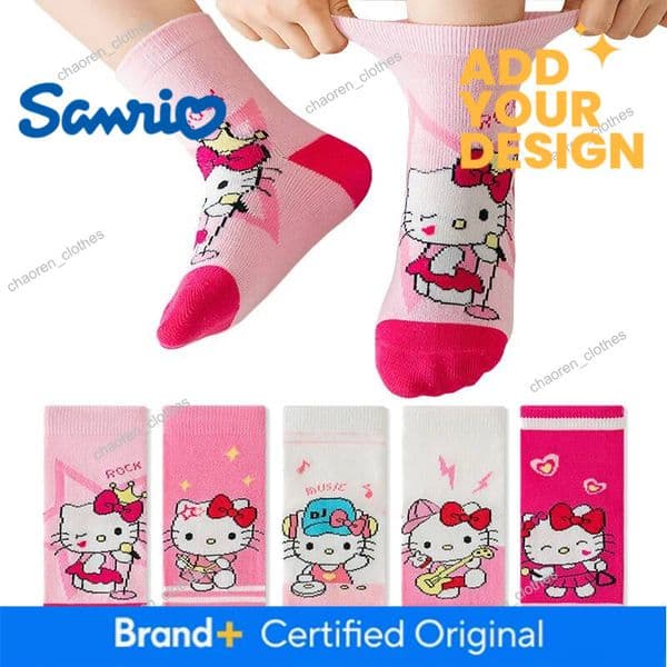 Designer 5 Pairs Sanrio Kuromi Kids Socks Hello Kitty Kawaii New Fall Winter Cartoon Girls Mid-Calf Socks Cotton Sock For Children Gifts