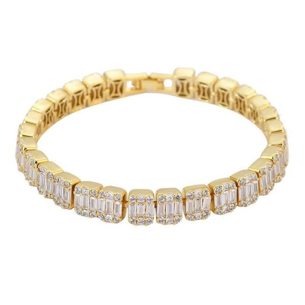 Wholesale Top Selling 9mm Iced Baguette CZ Diamond Tennis Bracelet Geometric Gold Plated Hip Hop Fashion Jewelry for Men Women