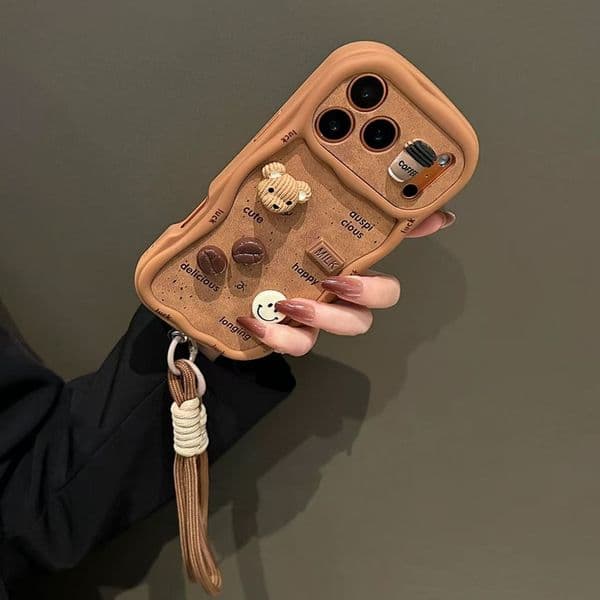 Autumn Winter Maillard 3D Bear Chain Case For iPhone