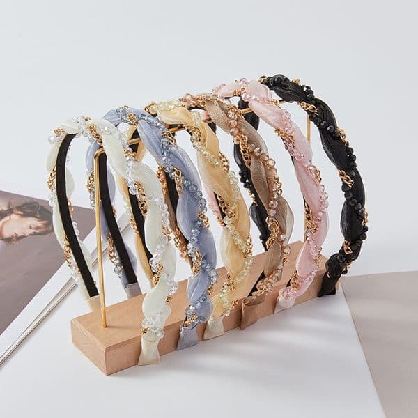 New multi-color headband for women - crystal chain braided hair clip, suitable for any occasion, fine hair clip wholesale