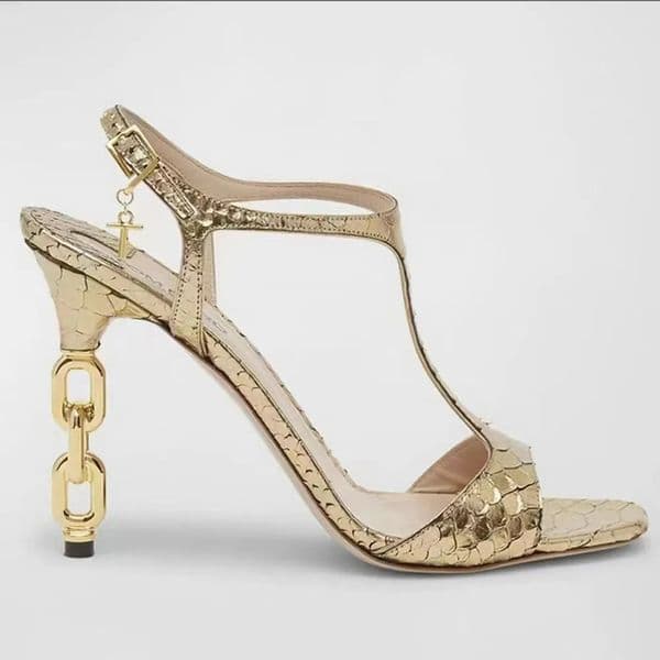 Genuine Leather ankle strap stiletto sandals metal chain heel leather outsole gladiator pumps Women's Party Evening Shoes Luxury Designer high heels 34-43 with box