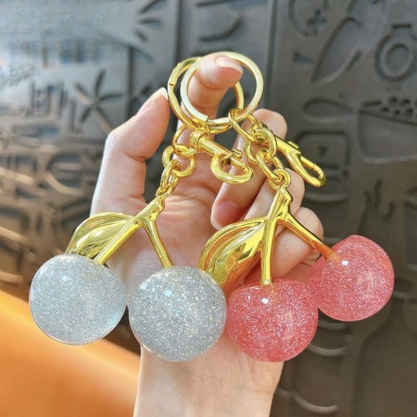 Creative Glitter Cherry Fashion Trend Bag Pendant Car Keychain Claw Machine Small Gift Designer Fashion Keychain Bag Hanging