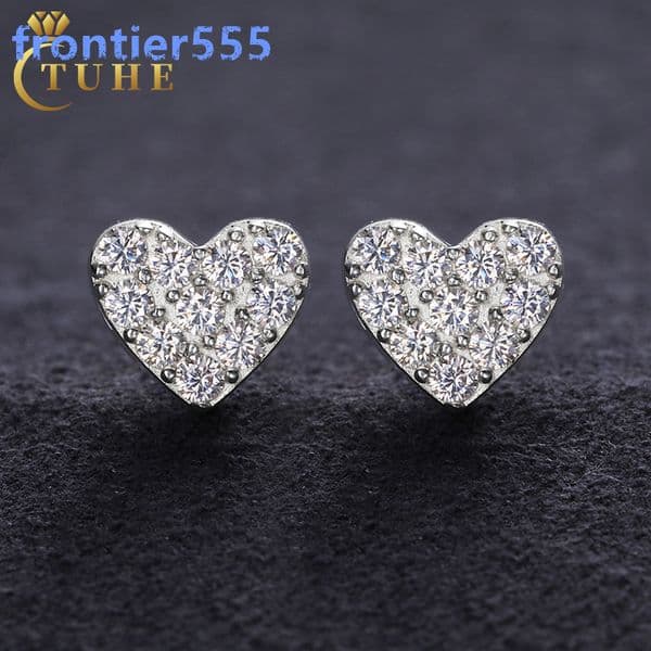Wholesale Price Hip Hop Jewelry Iced Out Earrings 925 Silver Vvs Moissanite Heart Shape Stud Earrings Man Gift