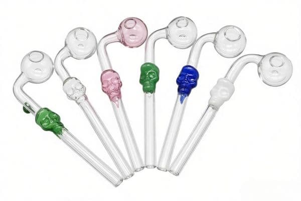 Wholesale Colorful 5.5inch Cuved Bent Skull shape Glass Oil Burner Pipe Thick heady Smoking hand straw Pipes Color Randomly Send