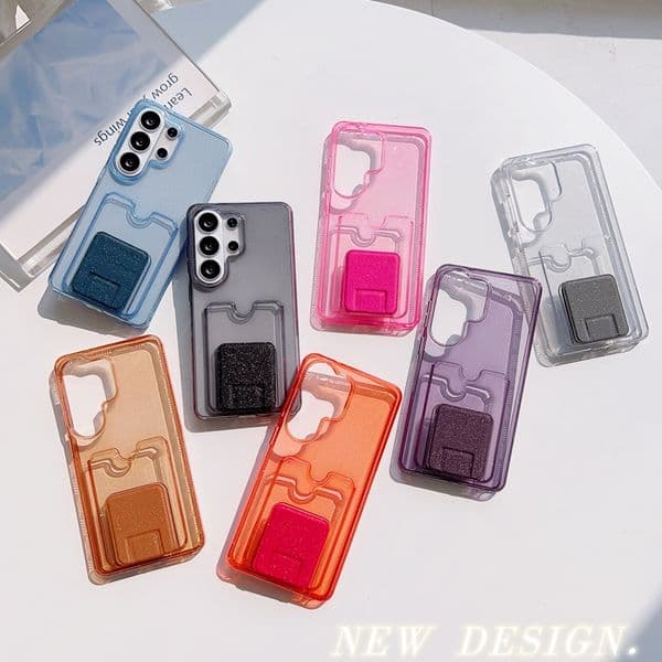 2.0MM TPU Slot Pack Kickstad Cases For Samsug S26 Ultra S25 Plus S24 S23 Blig Glitter Clear Soft Credit ID Card Pocket Holder Smart Cell Phoe Back Cover
