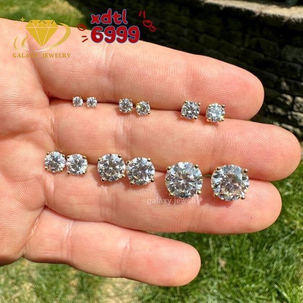 Hop Hip 3-10mm Vvs Moissanite Diamond Earrings Real 4 Claw Gold Plated 925 Sterling Silver Stud Earrings Wholesale Bulk