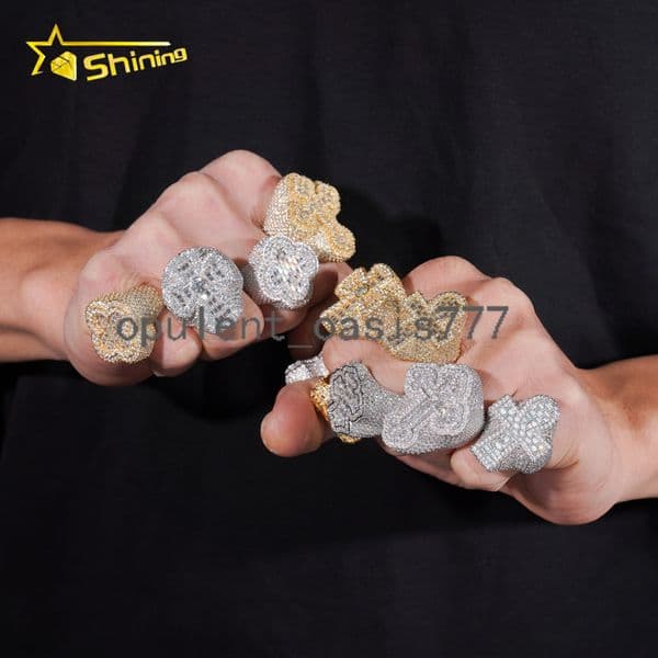 GRA Certificate Solid 925 Silver Gold Plated Fine Jewelry Sparkle Cross Style Iced Out Moissanite Men Rings Hip Hop Ring