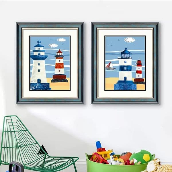 Bestseller Modern Minimalist American Style Children's Room Boys' Bedroom Wall Lighthouse Sailboat Hanging Mediterranean Bedside Decorative Painting Ddmytues