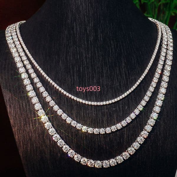 Moissanite Necklace 925 Silver European American Hand-set Tennis Chain 2mm-5mmDEF Single-row Four-claw Hip Hop Gift Wholesale