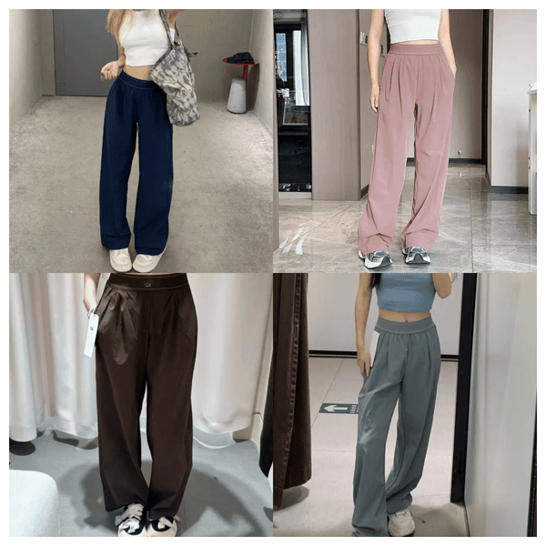 Women High Waist Full Length Yoga Pants Wide Leg Casual Straight Trousers With Pockets