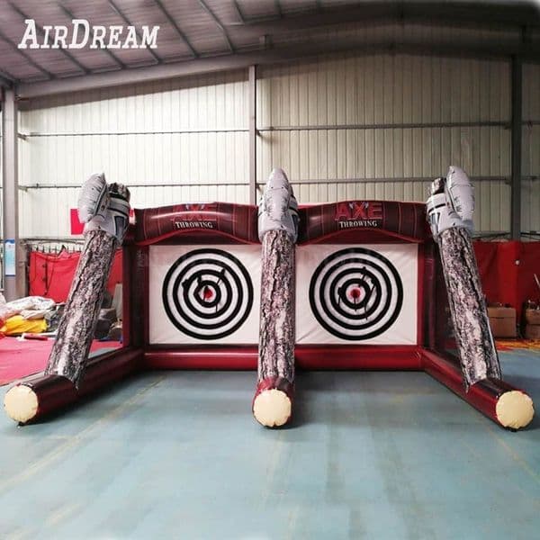 Double shoot game Inflatable axe throwing football soccer shooting board with air blower and 10axes