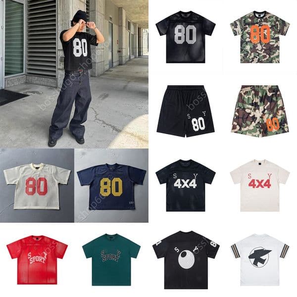 Men's Designer T Shirt Letter Print Mesh Soccer Jersey Shorts Set Vintage Hip Hop Jerseys Loose Casual Breathable Tracksuit Men c65 55