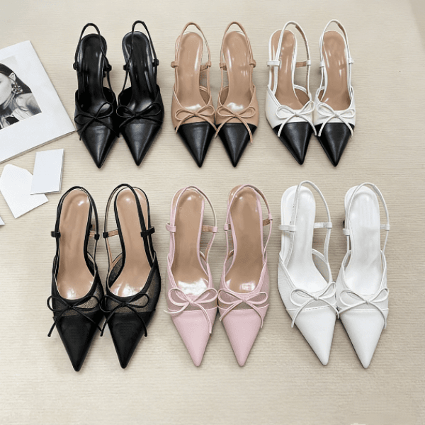 CC Camellia Designer Shoes Fashion Women's Pointed Toe Slingback Heels with Bow Detail Elegant Stiletto Pumps for Office, Party, and Evening Wear 7CM Plus Size 35/42