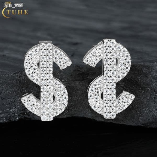 Luxury Mens Jewelry White Gold 925 Sterling Silver VVS Moissanite Diamond Big Iced Out US Dollar Stud Earrings With Certificate
