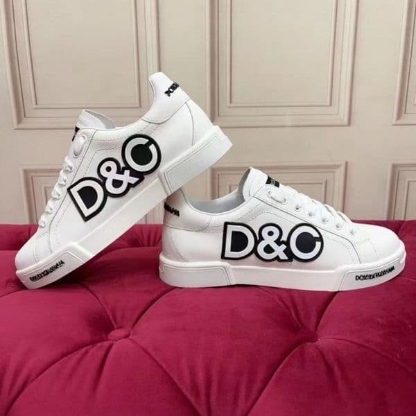 D Luxury Designer Shoes Men Women's White Leather Casual Sneakers, Letter Print Low-Top Lace-Up Trainers, Comfortable Daily Walking Flat Shoes Couple's Birthday Gift