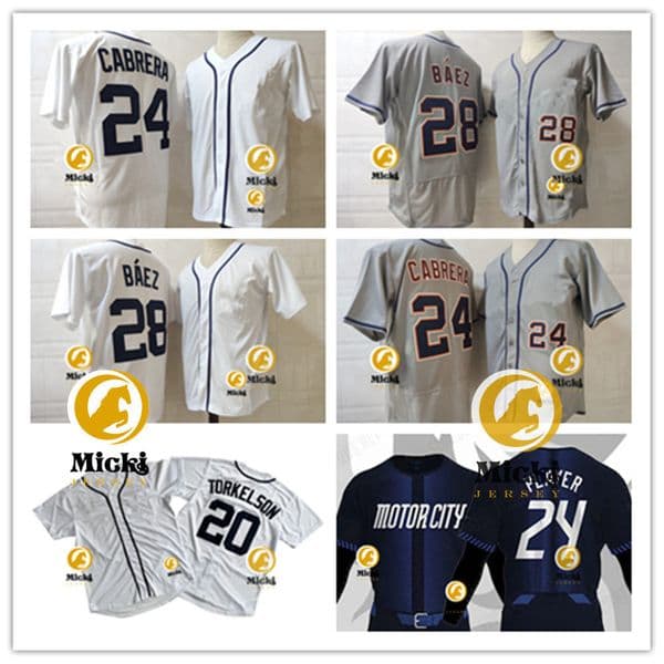 Mens #24 MiguelCabrera Baseball Jersey Stitched #28 Javier Baez #20 Spencer Torkelson Jerseys S-3XL