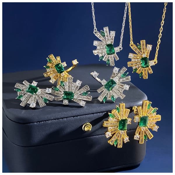Designer Necklace Necklace for Women Geometric Half Fan Emerald Zircon Diamond Jewelry Set Earrings Necklace Ring Luxury Jewlery Designer for Women Elegant Gift