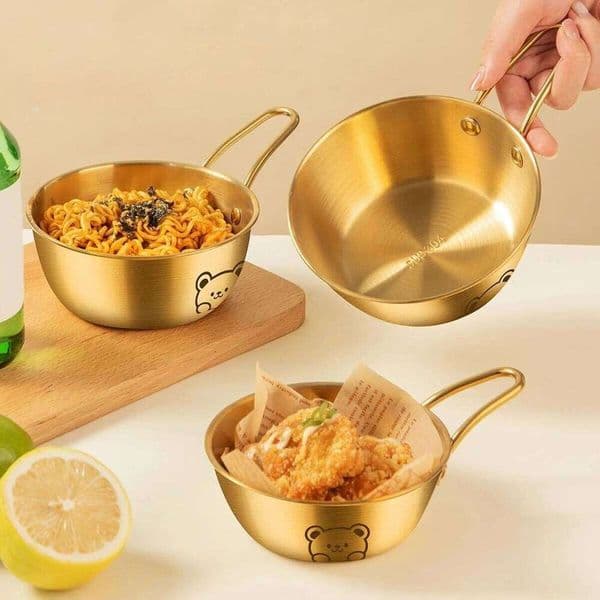 Korean Style Ramen With Handle 304 Stainless Steel Noodle Multipurpose Fruit Salad Bowl Induction Cooker Heatable