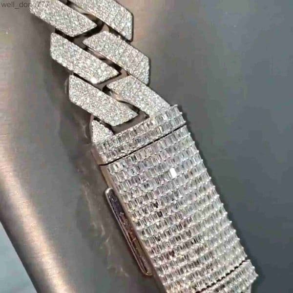 Customized Iced Jewelz 20mm Cuban Link Moissanite Diamond Chain 925 Sterling Silver Solid Gold Plated D VVS Diamond Necklace