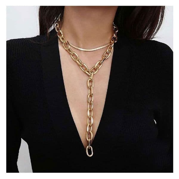 Comfortable creative fashion retro alloy thick chain double-layer necklace, women's necklace 15420