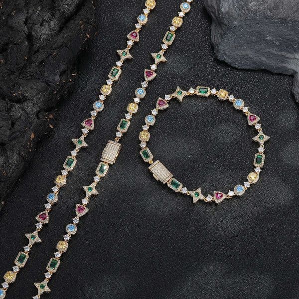 Colorful Zircon Geometric Hip-Hop Style Necklace Eco-Friendly Copper Plated Unisex Trendy Personality Jewelry Niche High-End