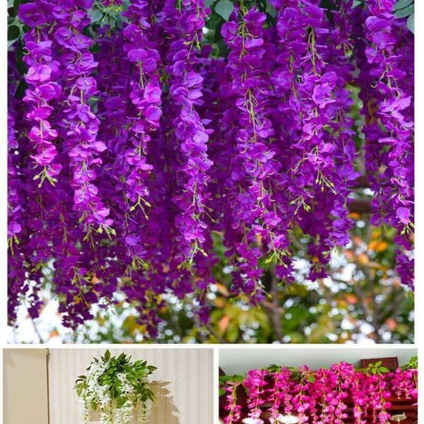 Artificial Wisteria Hanging Flowers, Fake Silk Flower String for Wedding, Party, Wall Backdrop Decor