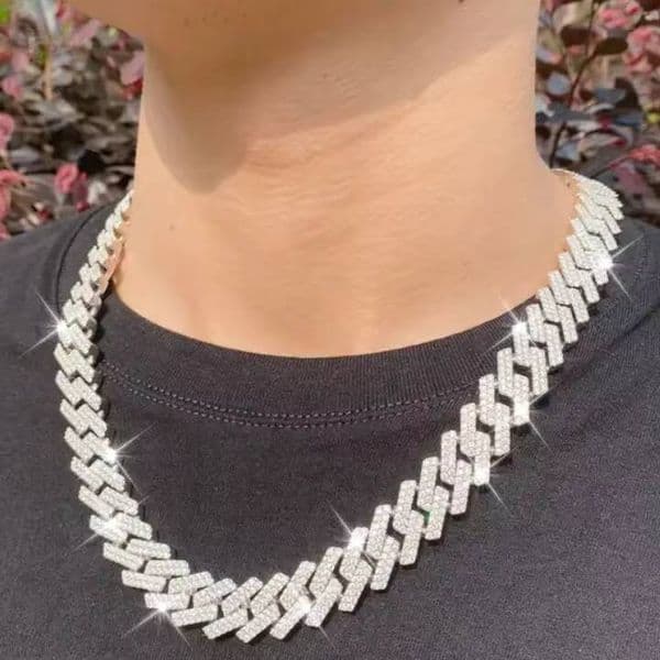 15mm Moissanite Necklace America Hot Selling 925 Sterling Silver Hip Hop Jewelry Iced Out Cuban Link Chain