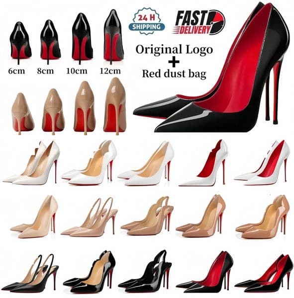 Red Bottom Shoes Women Peep Patent Leather High Heels Pointed Toe Stiletto Pumps Luxury For Formal Work Party Nude Black White Beige 6 8 10 12cm Size 35-43