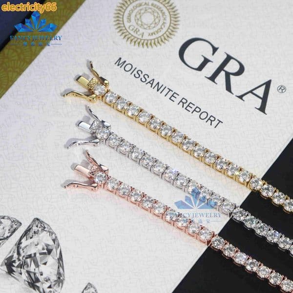 Hip Hop Style Moissanite Gems Chain Jewelry Unisex Sterling Silver Iced Out Moissanite Diamond Tennis Necklace Jewelry
