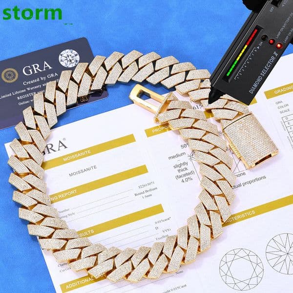 VVS Moissanite Hip Hop S925 Sterling Silver High Quality 20MM Diamond Cuban Link Chain Three Row Cuban Link Chain Necklace