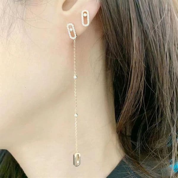 Designer Messikaa Jewelry Messike Plated 18k Earrings Full Diamond Geometric Paperclip Long Ear Line Chain Tassel Earrings For Women 3e21