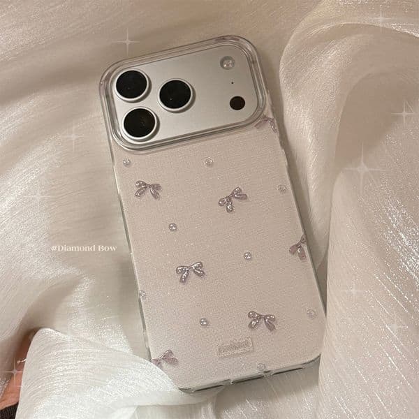 Designer phone case All-Round Protection Luxury Material Scratch Resistant Pearl Gray Bow Glitter Case Suitable For Iphone Pro Case