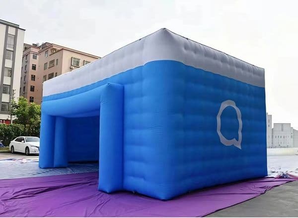 Outdoor Any size blue inflatable selling booth cube stand circus tent with air blower for party and brand promotion events