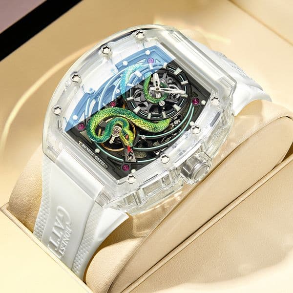 BONEST GATTI Watch Brand Snake Watch Barrel-shaped Transparent Case Fashion High-end Water-resistant Luminous Men's Watch 6004