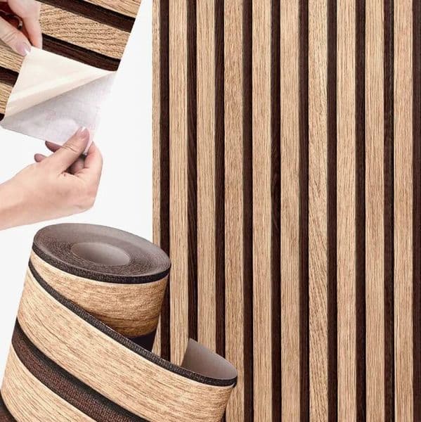 Self Adhesive Paneling Peel And Stick 3D Wallpaper Waterproof Bedroom Feature Wall Decor Faux Wood Slat Design