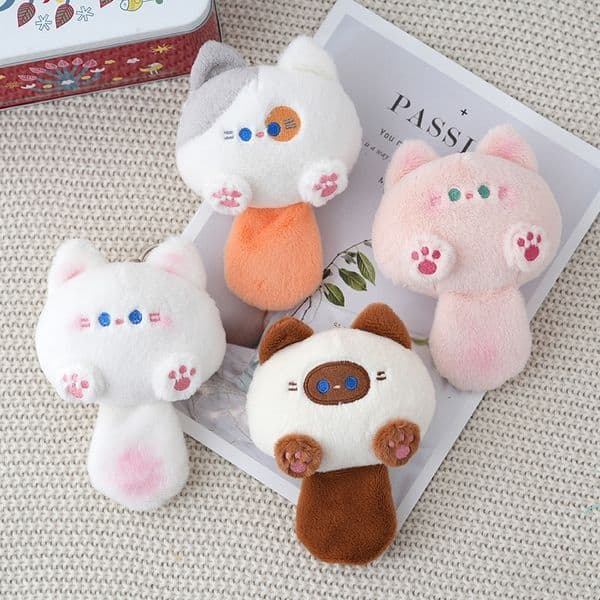 Wholesale Cartoon Style Animal Mini Soft Plush Keychain Cat Shaped Stuffed Bag Charm Key Ring Ornament Decoration Bulk Supply Accessory